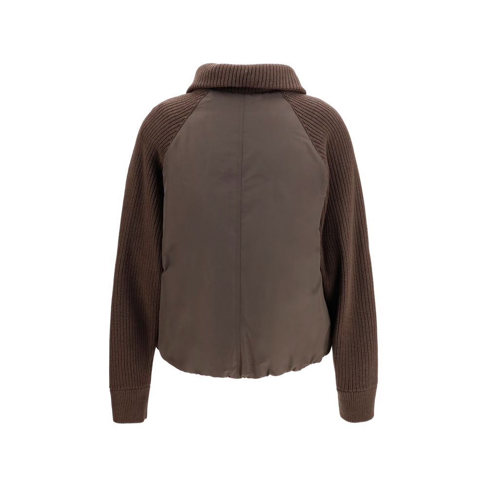 Brunello Cucinelli Braune Polyester-Jacke in voller Länge