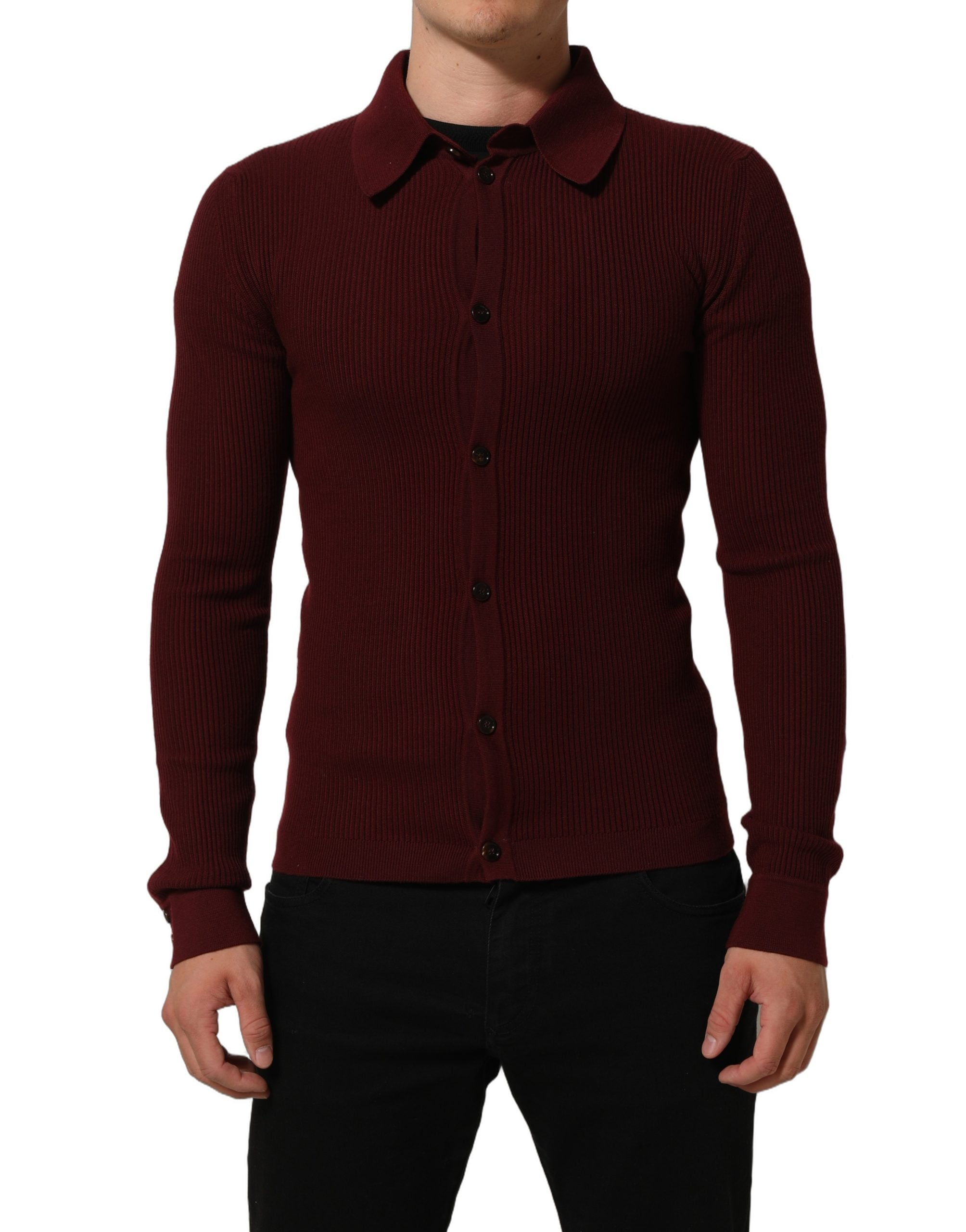 Dolce & Gabbana Burgunderfarbener Woll-Cardigan mit Knopfleiste