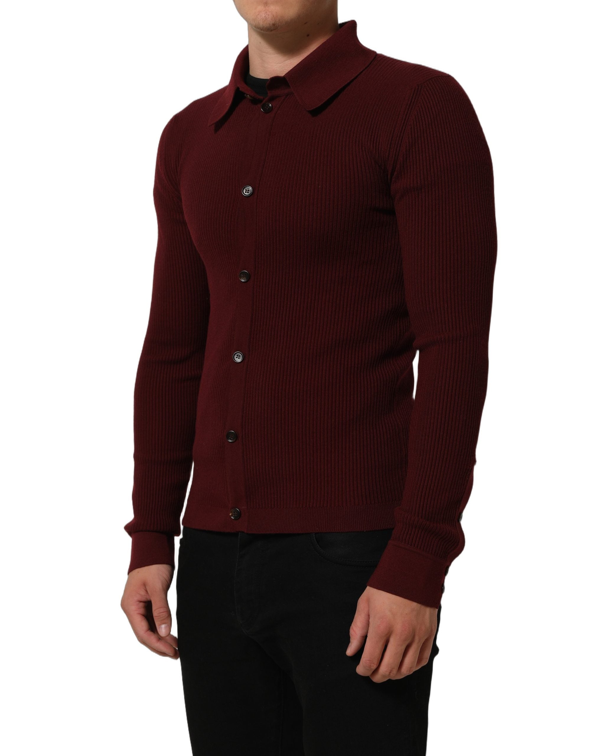 Dolce & Gabbana Burgunderfarbener Woll-Cardigan mit Knopfleiste