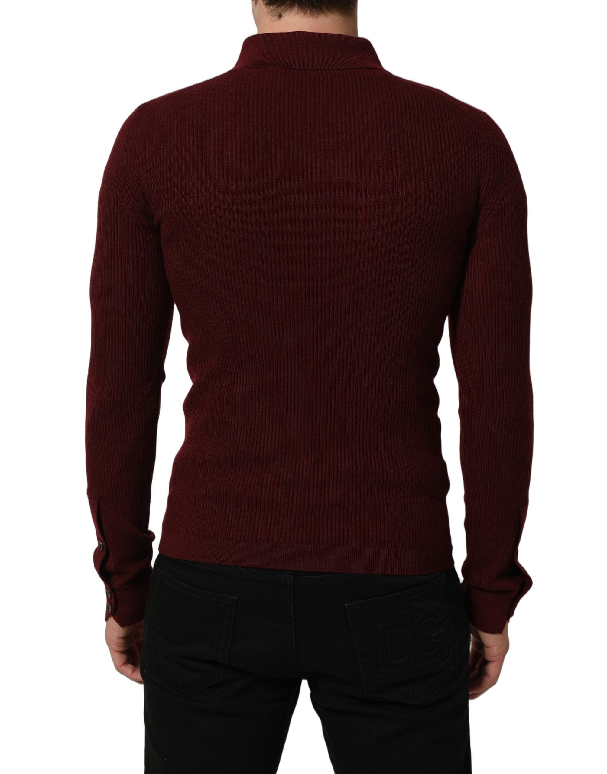 Dolce & Gabbana Burgunderfarbener Woll-Cardigan mit Knopfleiste