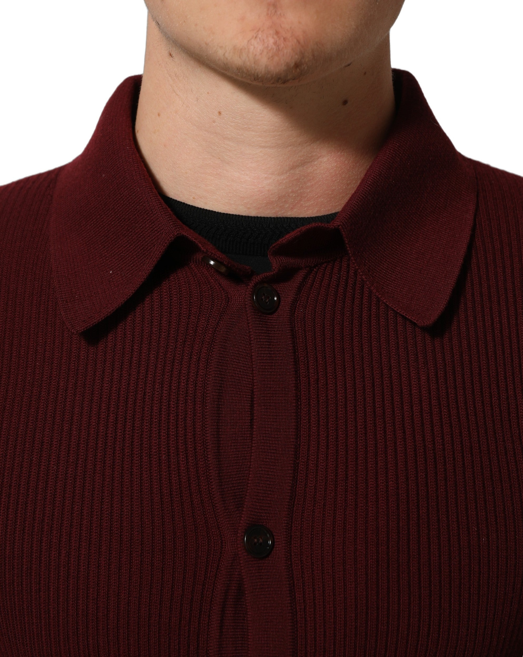 Dolce & Gabbana Burgunderfarbener Woll-Cardigan mit Knopfleiste