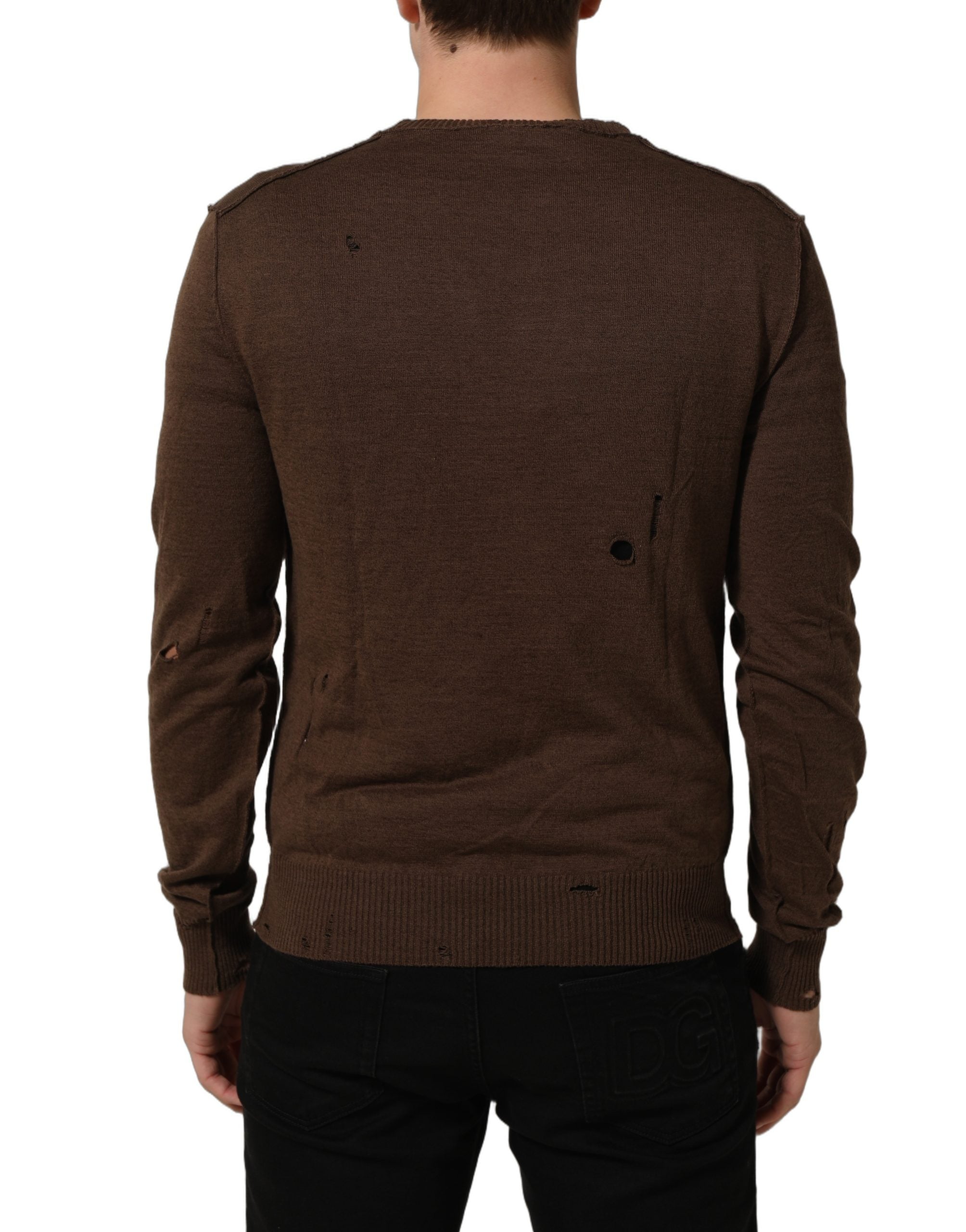 Dolce & Gabbana Brauner Pullover aus Leinen mit V-Ausschnitt und Knöpfen