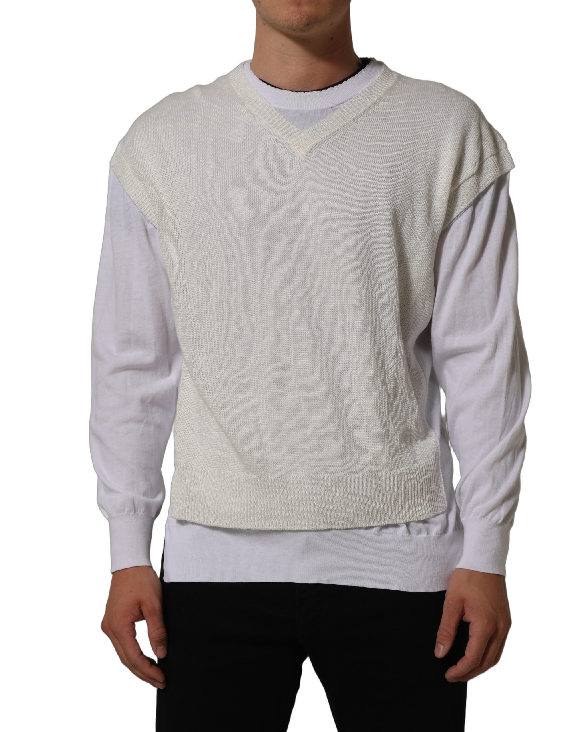 Dolce & Gabbana Weißer Leinen-Pullover mit Rundhalsausschnitt