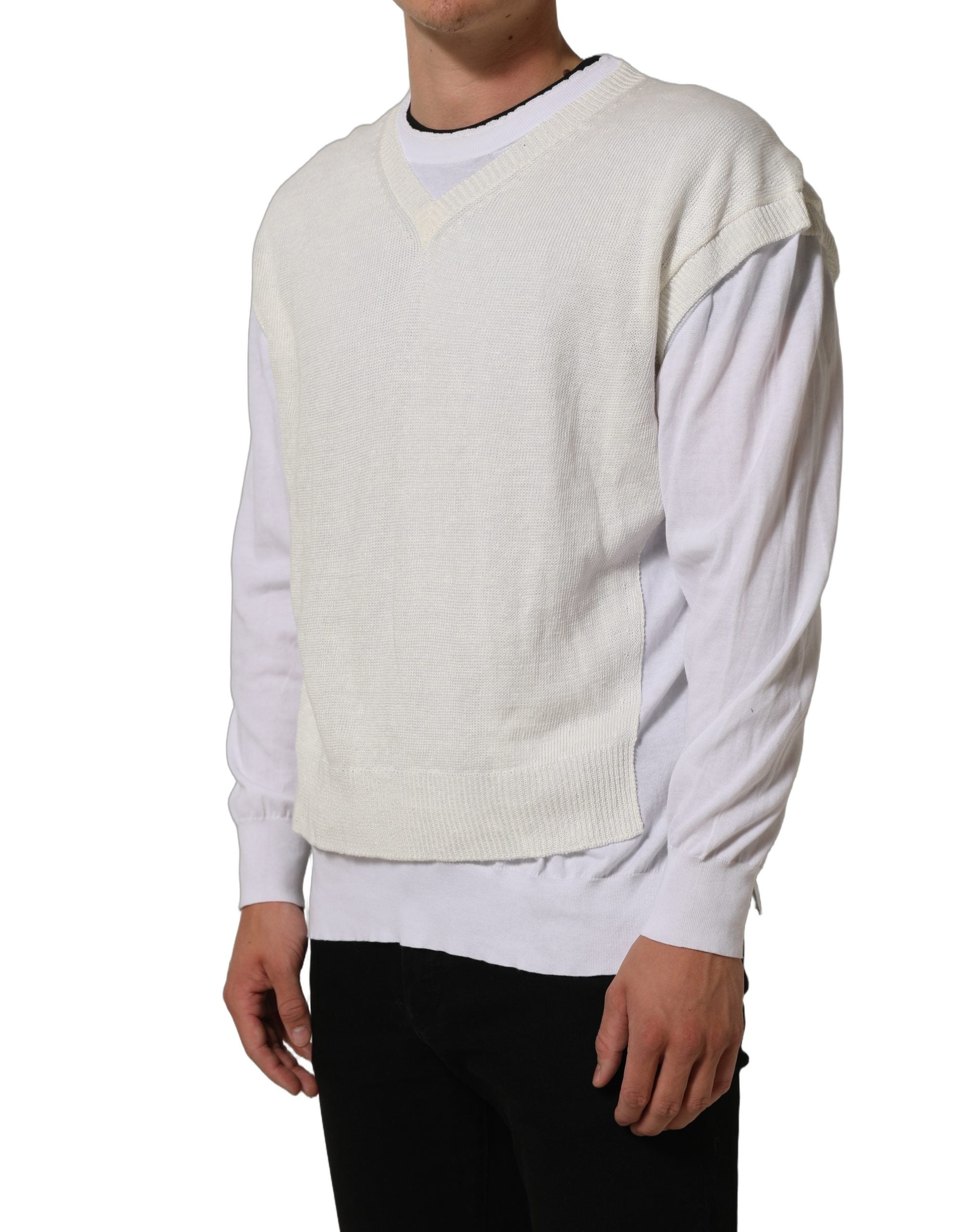 Dolce & Gabbana Weißer Leinen-Pullover mit Rundhalsausschnitt