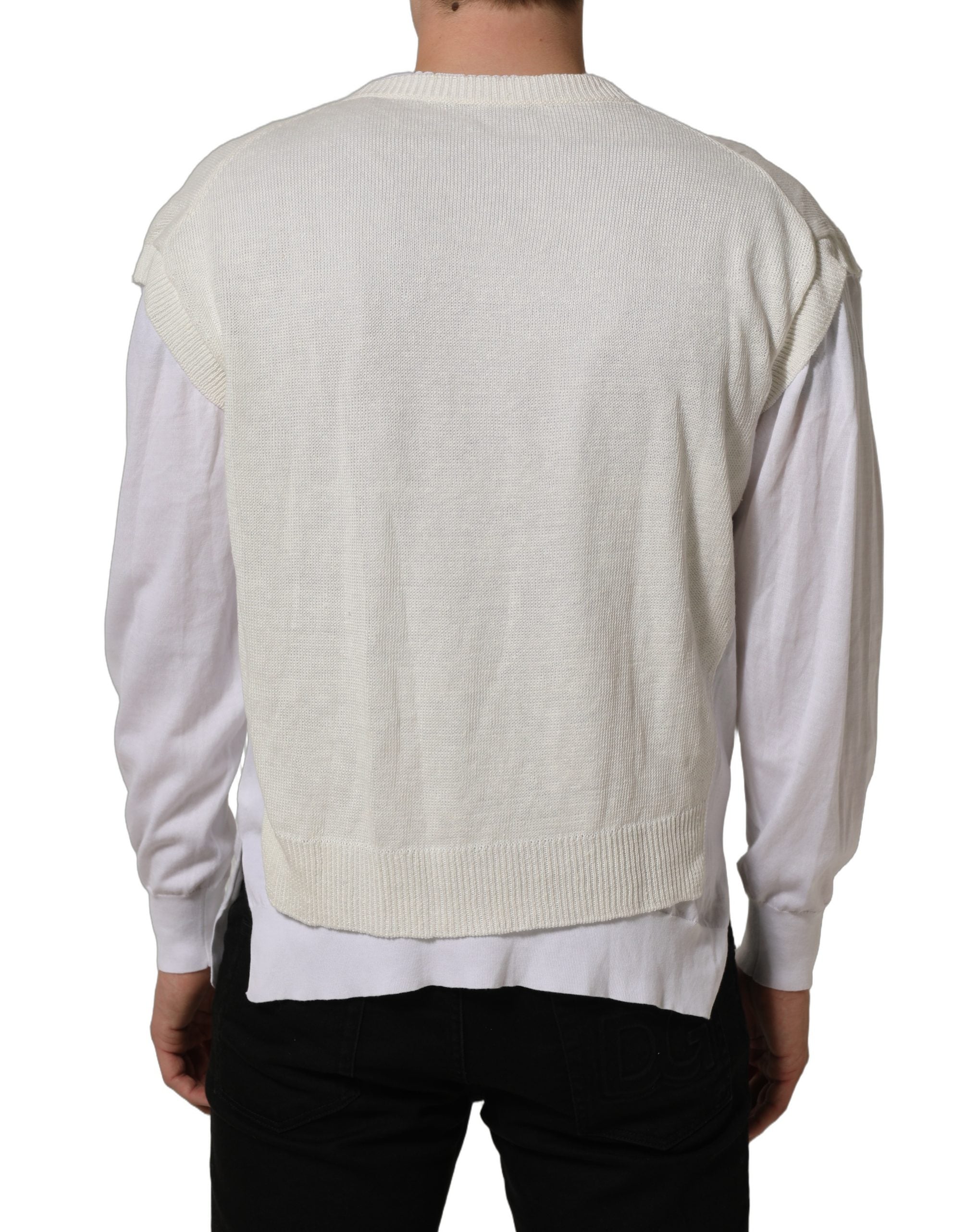 Dolce & Gabbana Weißer Leinen-Pullover mit Rundhalsausschnitt