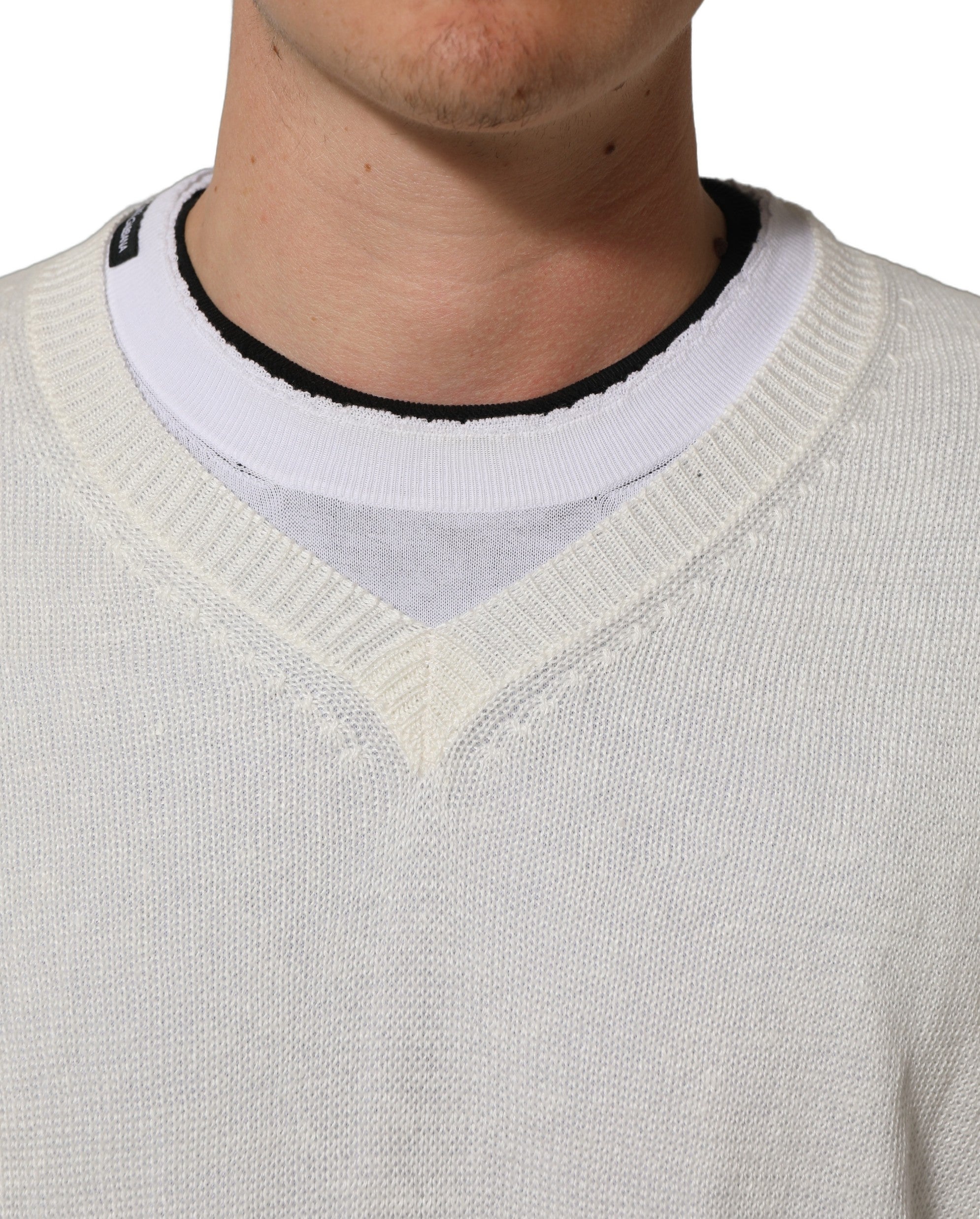 Dolce & Gabbana Weißer Leinen-Pullover mit Rundhalsausschnitt