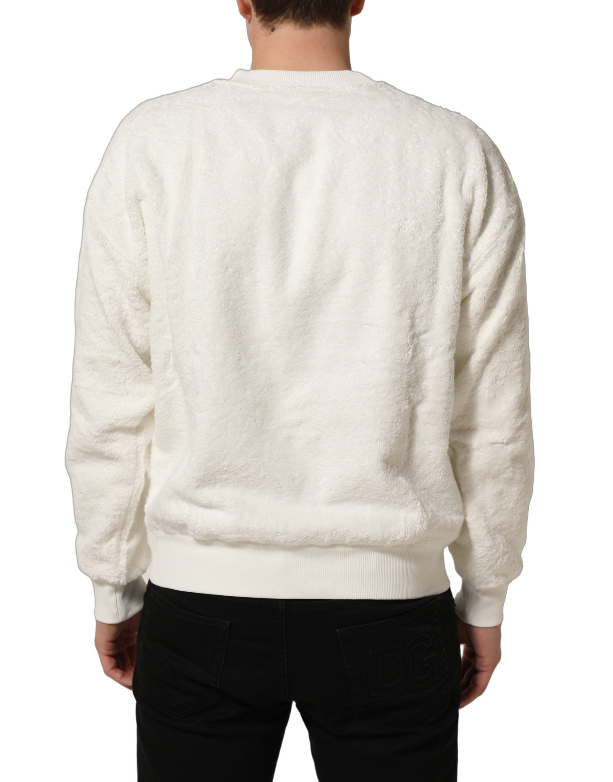 Dolce & Gabbana Weißes Sweatshirt mit Logo-Plakette und Rundhalsausschnitt