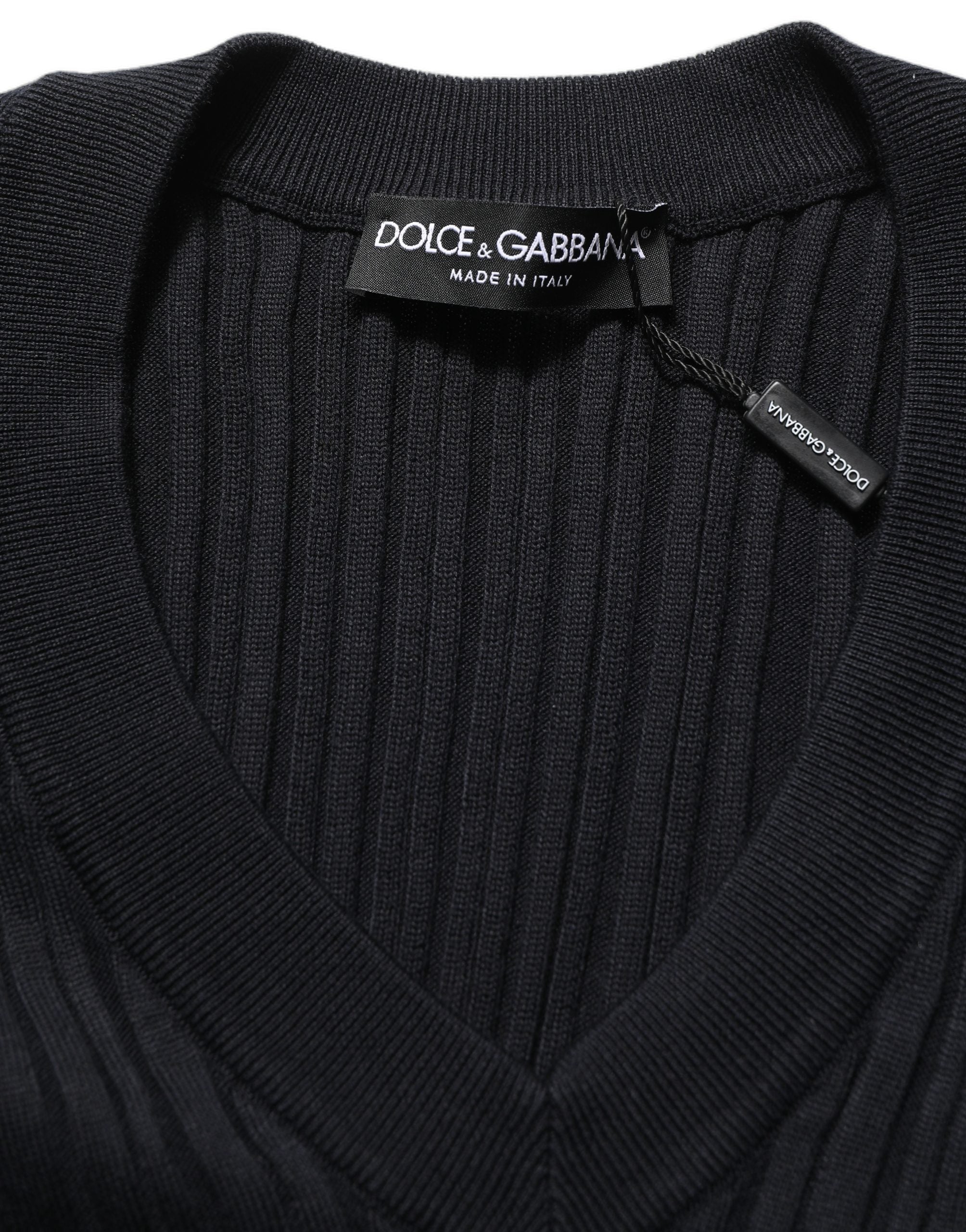 Dolce & Gabbana Schwarzer V-Ausschnitt Pullover aus Seidenmischung für Herren