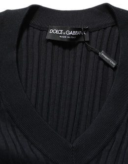 Dolce & Gabbana Schwarzer V-Ausschnitt Pullover aus Seidenmischung für Herren