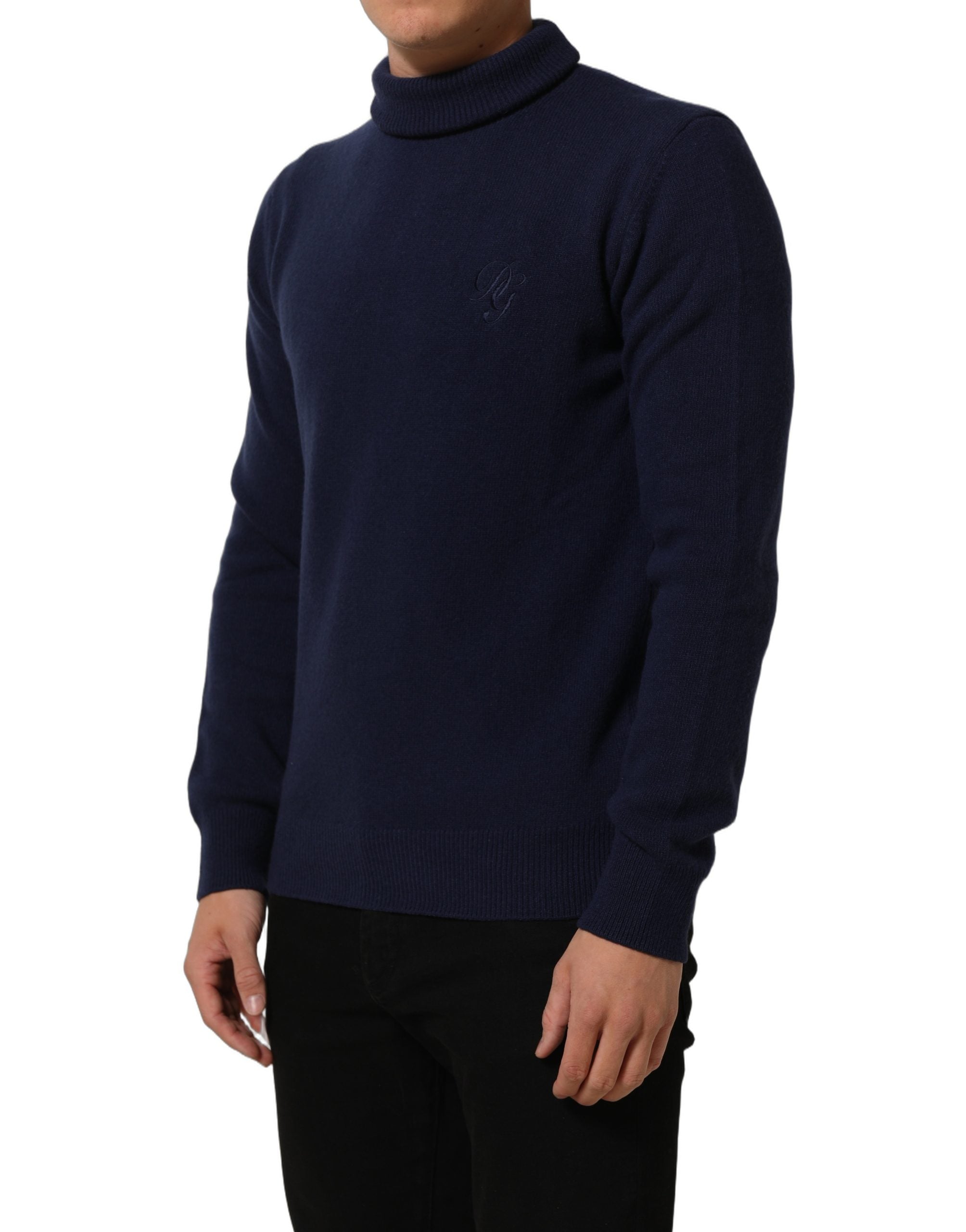 Dolce & Gabbana Blauer Wollstrick-Rollkragenpullover