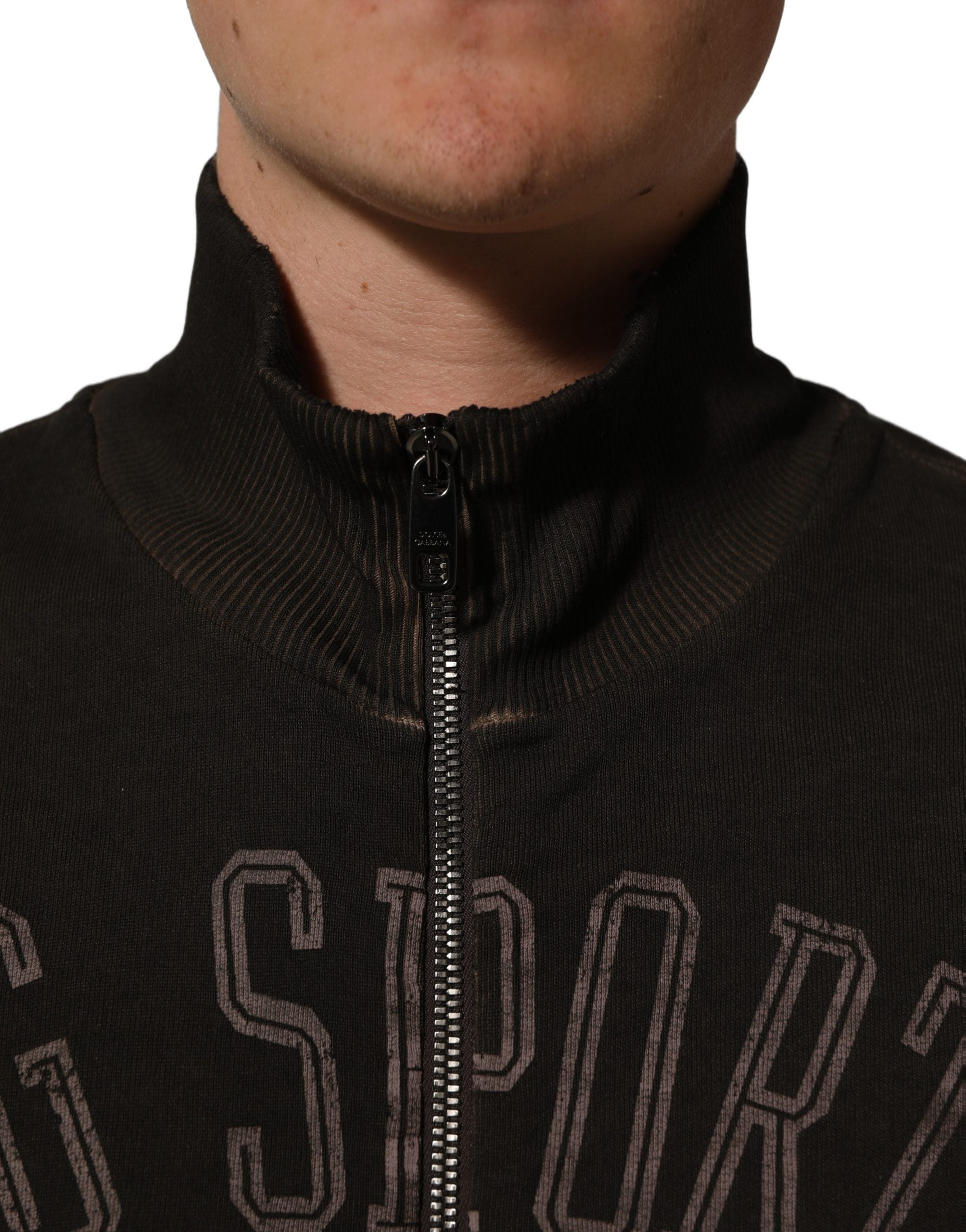 Dolce & Gabbana Brauner Logo-Print Sweatshirt mit durchgehendem Reißverschluss