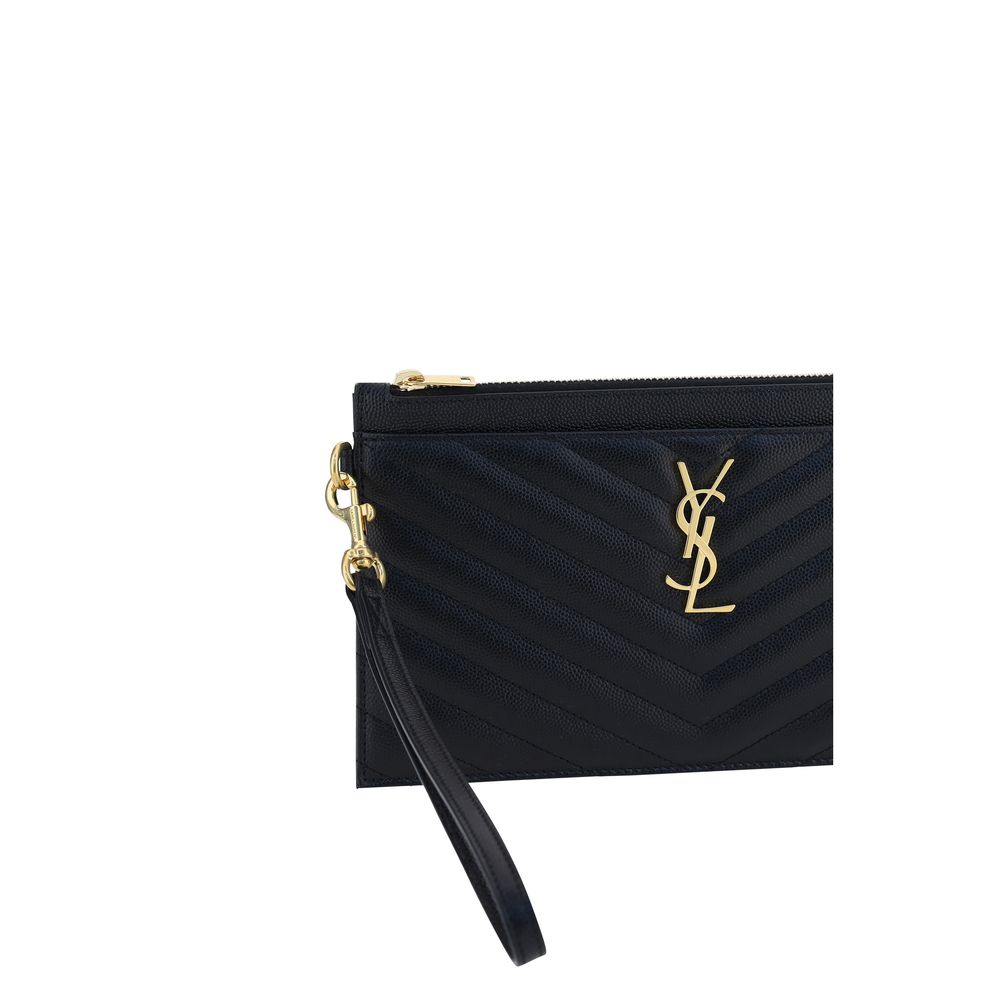 Saint Laurent Schwarzes Kalbsleder Bos Taurus Portemonnaie
