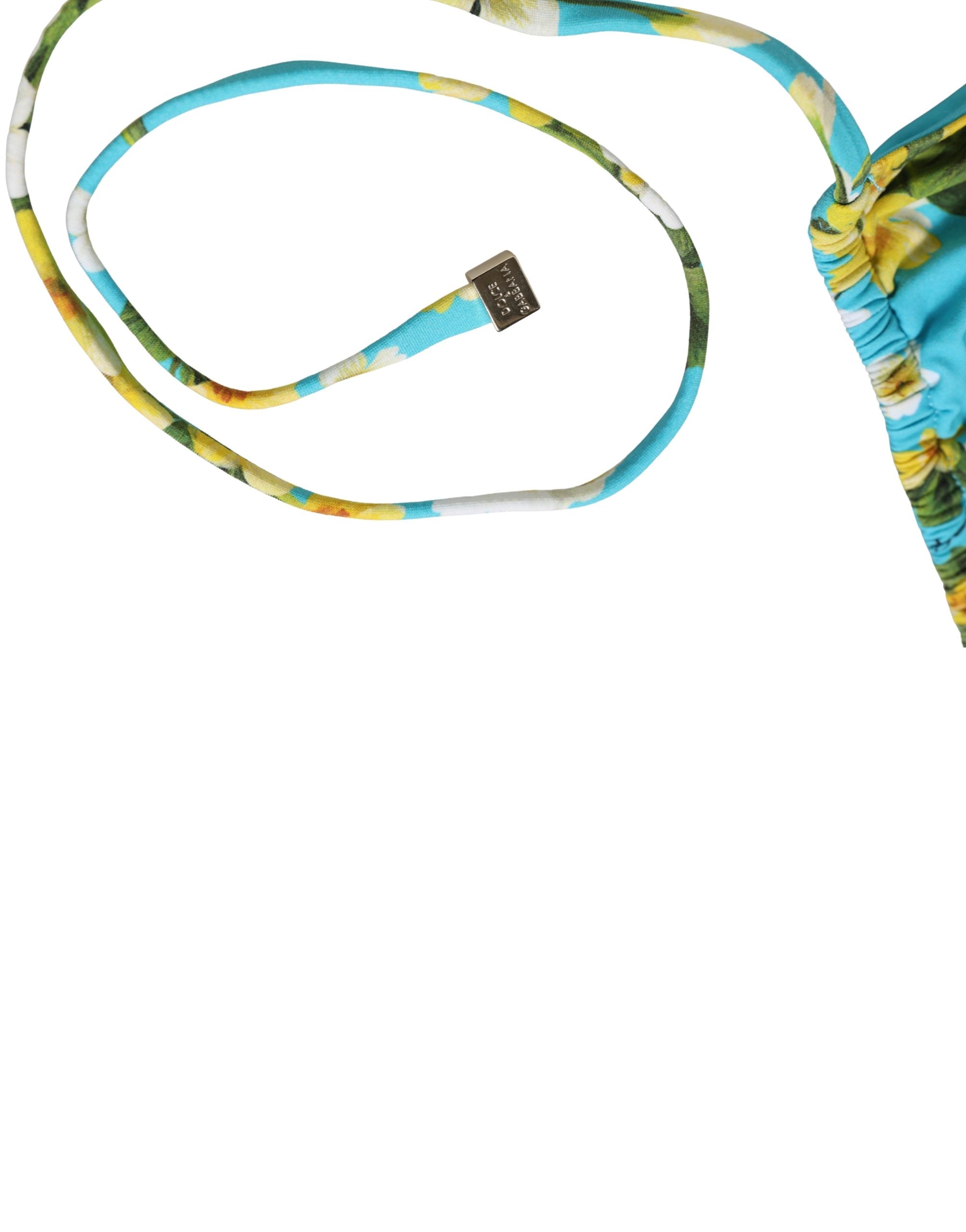 Dolce & Gabbana Bikini-Oberteil aus Nylon mit blauem Blumenprint und Neckholder