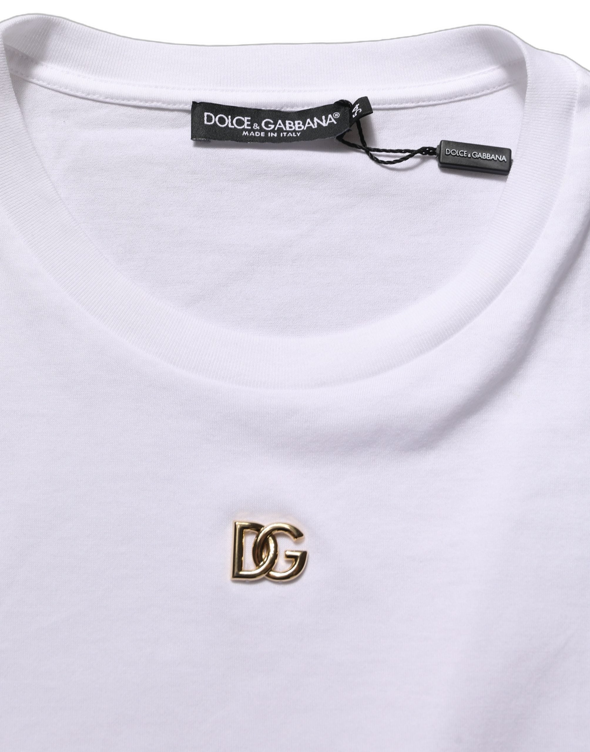 Dolce & Gabbana Weißes T-Shirt mit DG-Logo und kurzen Ärmeln aus Baumwolle