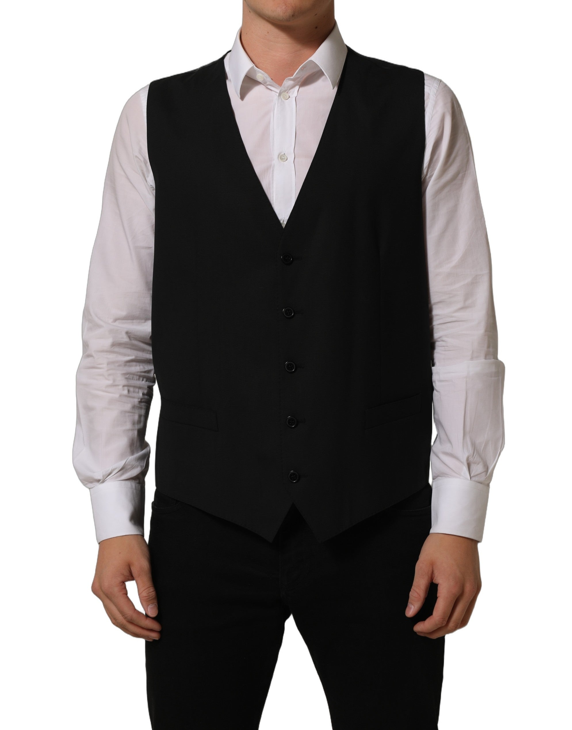 Dolce & Gabbana Schwarze Stretchweste aus Wolle Formelle Weste