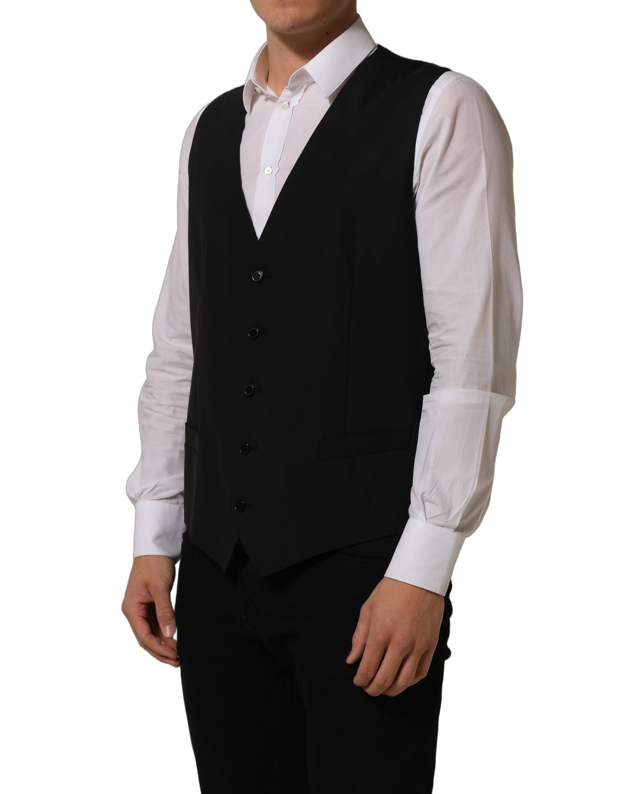 Dolce & Gabbana Schwarze Stretchweste aus Wolle Formelle Weste