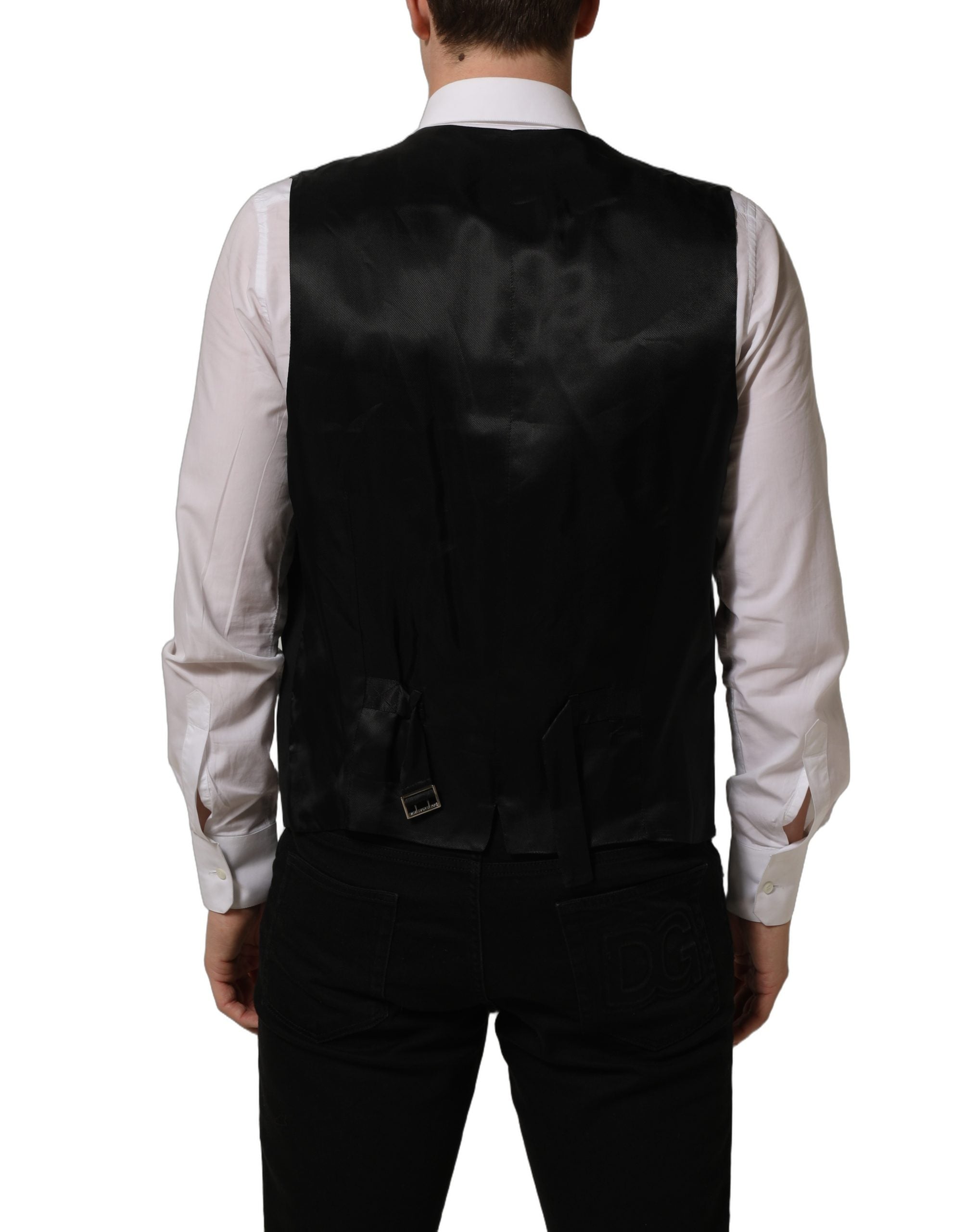 Dolce & Gabbana Schwarze Stretchweste aus Wolle Formelle Weste