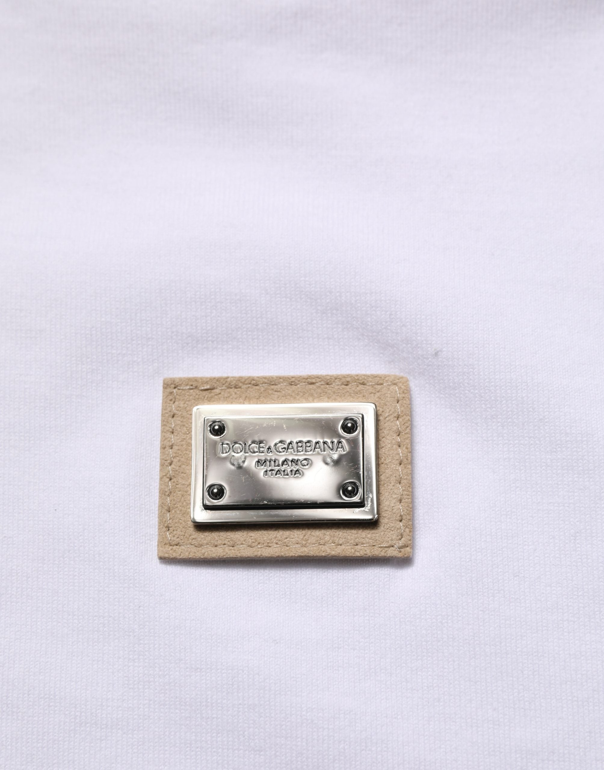 Dolce & Gabbana Weißes Baumwoll-T-Shirt mit Rundhalsausschnitt und Logo-Plakette