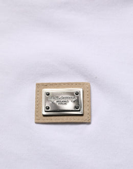 Dolce & Gabbana Weißes Baumwoll-T-Shirt mit Rundhalsausschnitt und Logo-Plakette