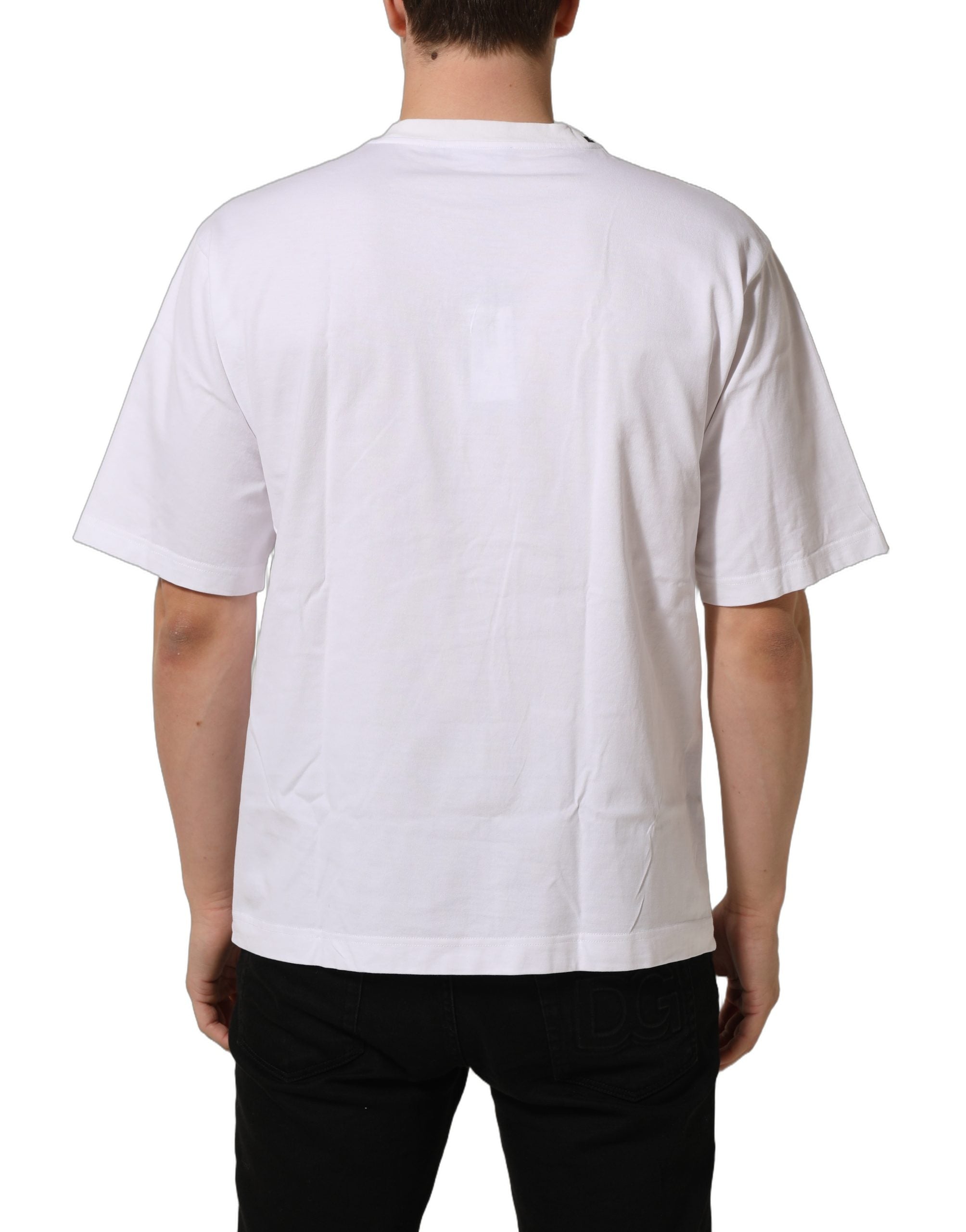 Dolce & Gabbana Weißes Baumwoll-T-Shirt mit Rundhalsausschnitt und Logo-Plakette