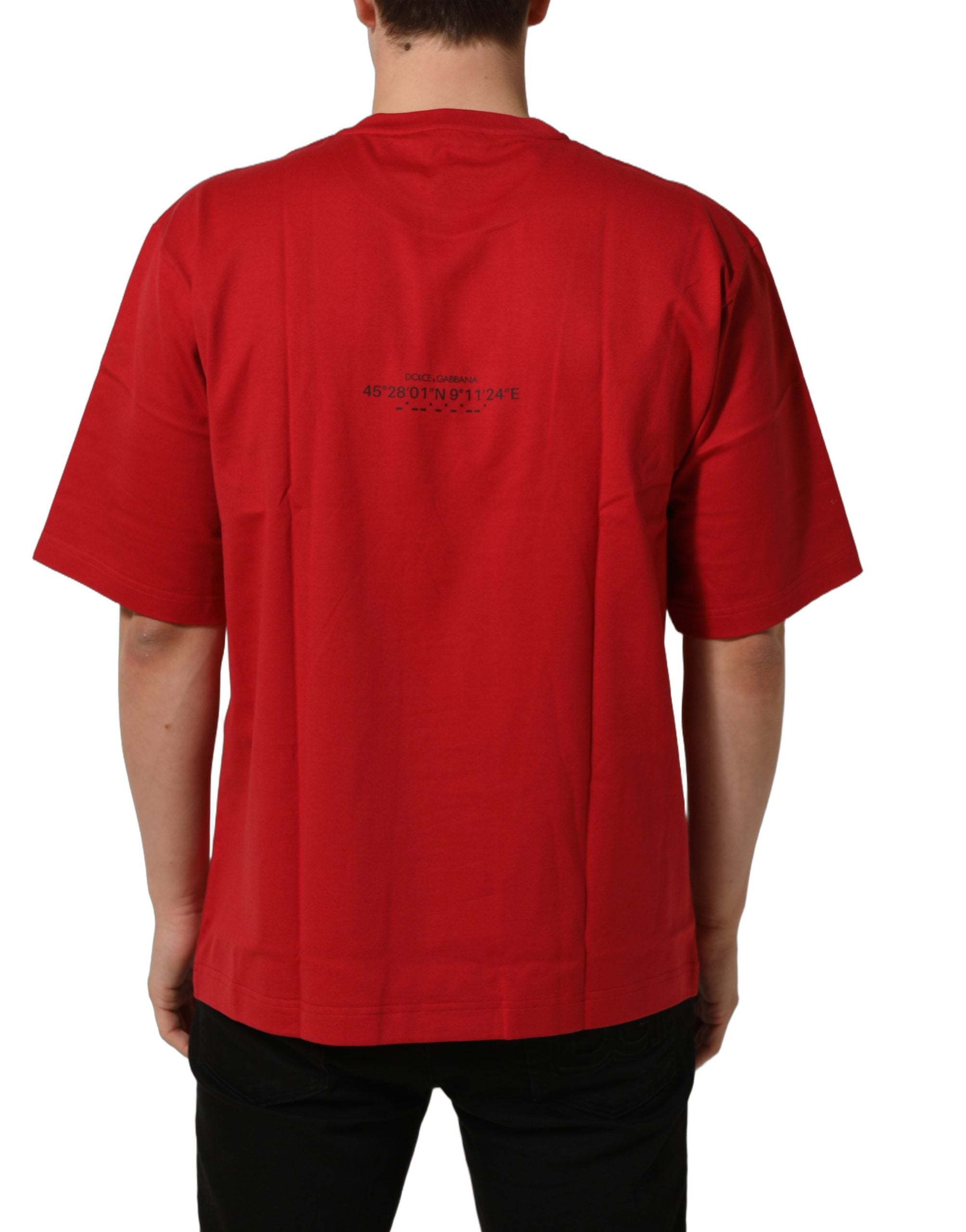 Dolce & Gabbana Rotes T-Shirt mit Rundhalsausschnitt und Grafikdruck aus Baumwolle
