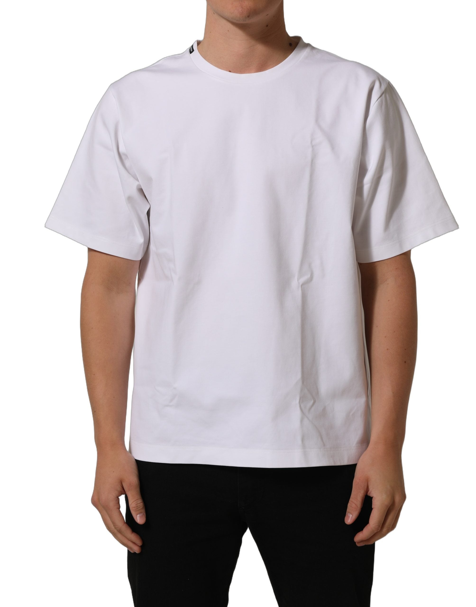 Dolce & Gabbana Weißes Baumwoll-T-Shirt mit kurzen Ärmeln und Rundhalsausschnitt