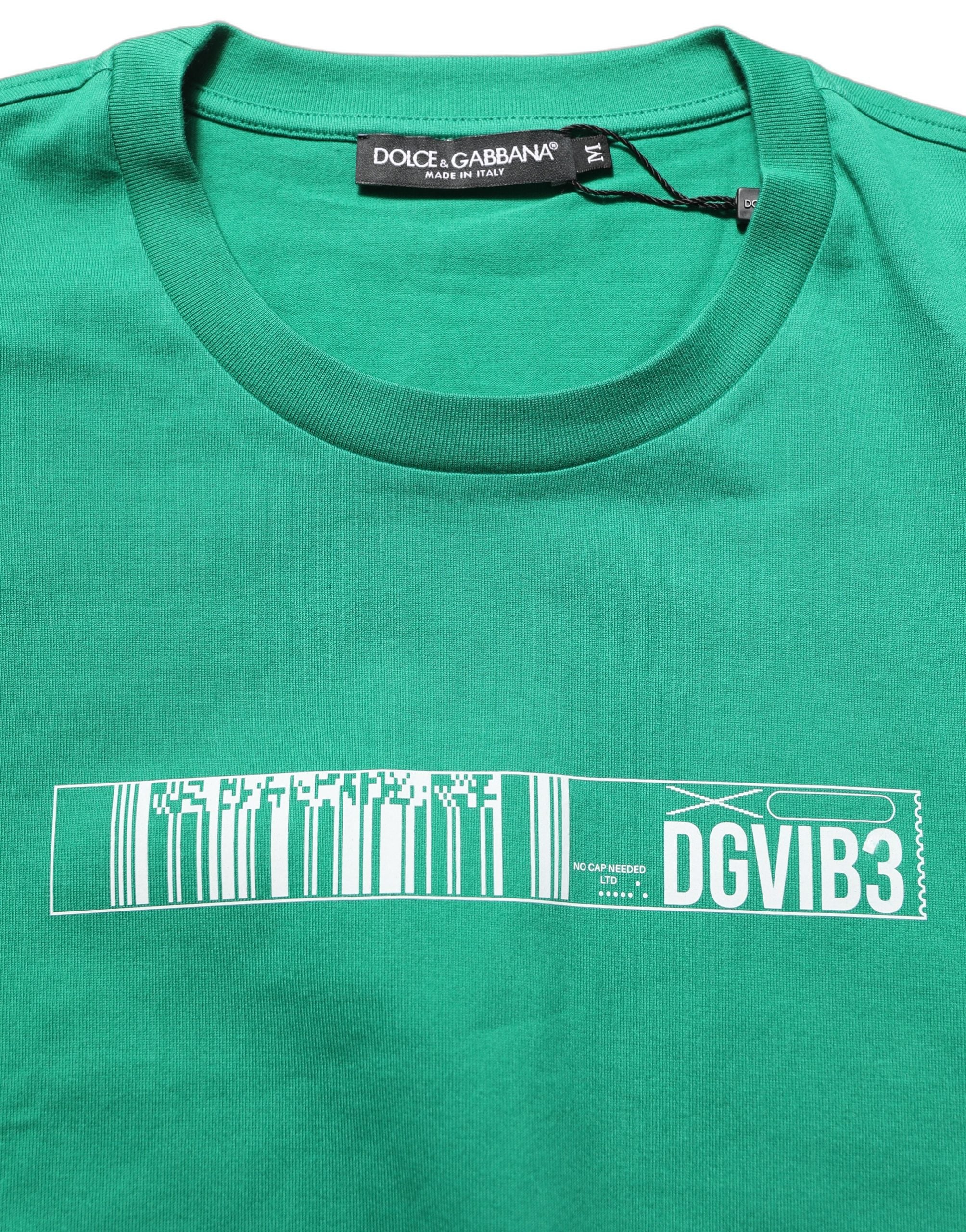 Dolce & Gabbana Grünes Baumwoll-T-Shirt mit DGVIB3-Print und Rundhalsausschnitt