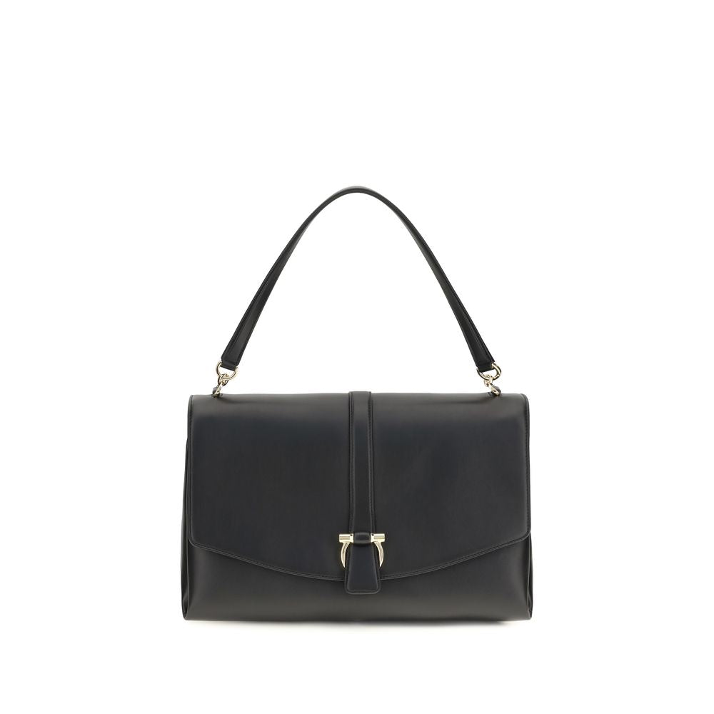 Ferragamo Schwarze Bos Taurus Kalbsleder Schultertasche