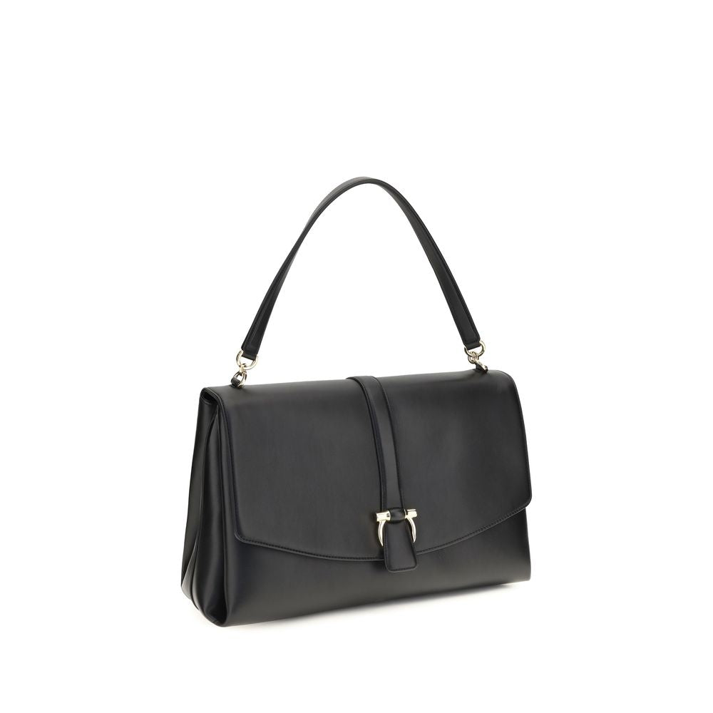 Ferragamo Schwarze Bos Taurus Kalbsleder Schultertasche
