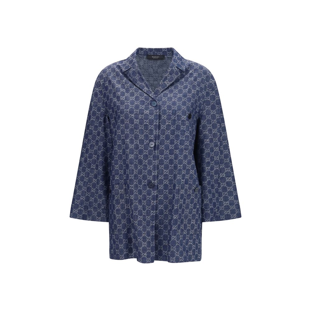 Gucci Blaue Baumwolljacke in voller Länge