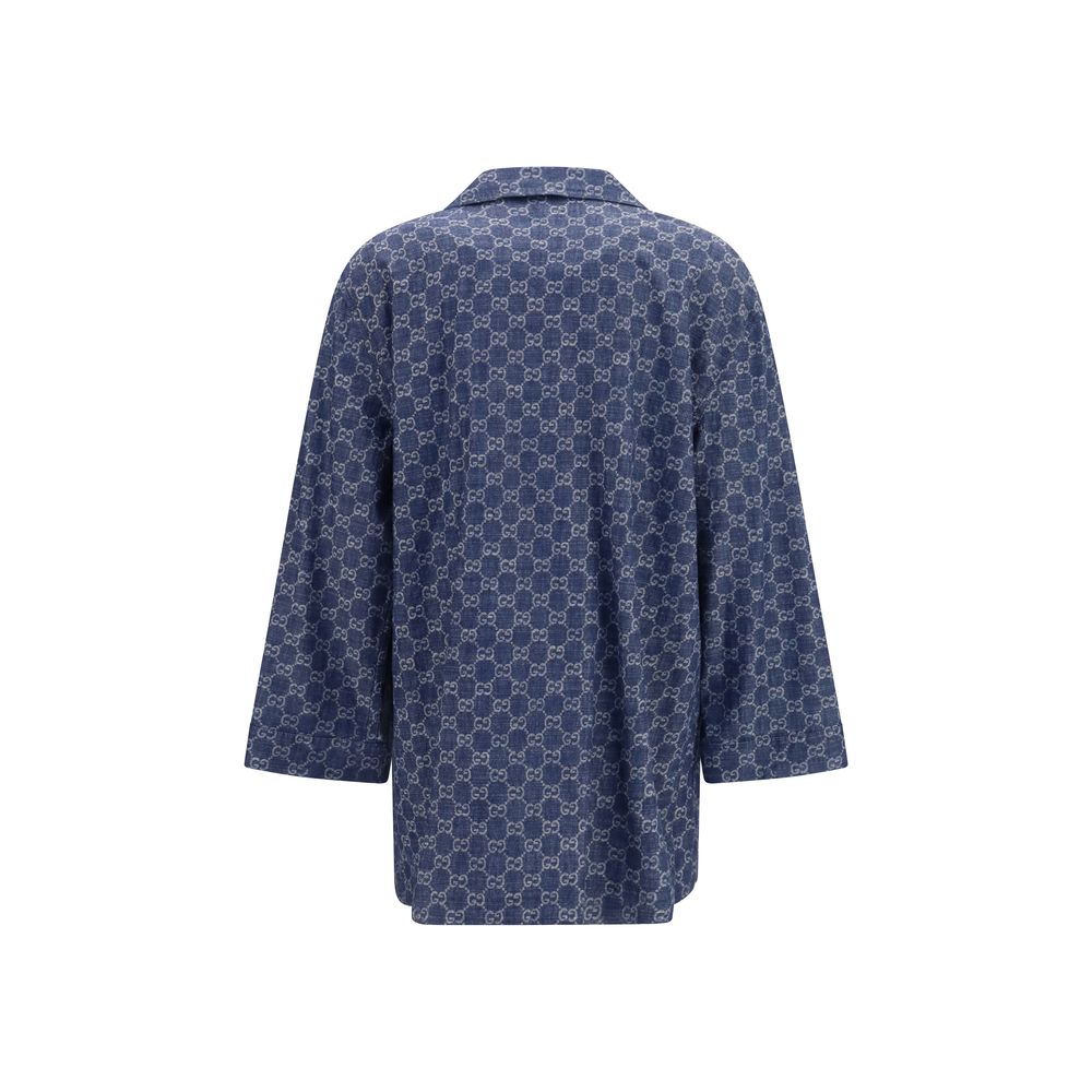 Gucci Blaue Baumwolljacke in voller Länge