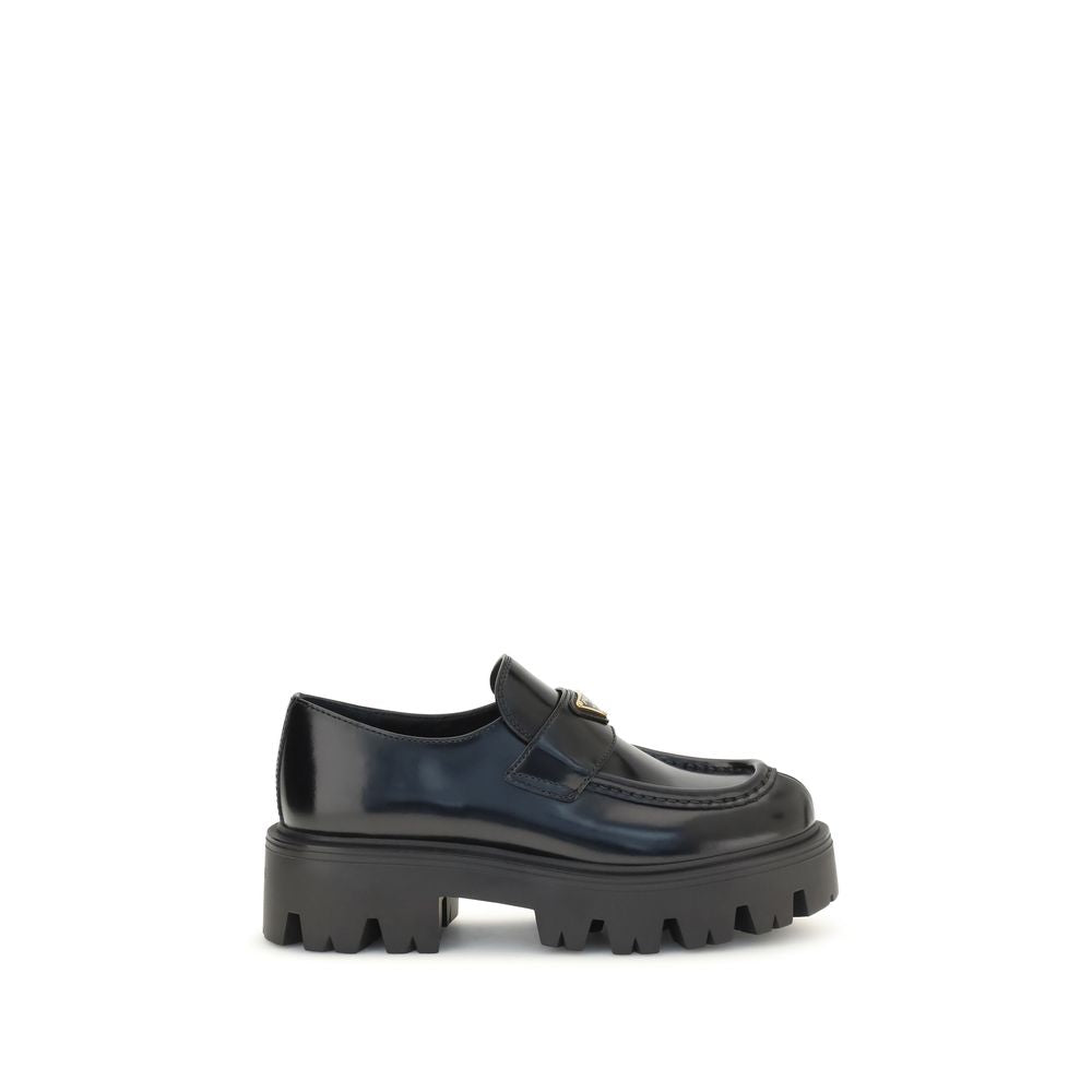 Prada Schwarze "Bos Taurus" Kalbsleder Loafer zum Hineinschlüpfen