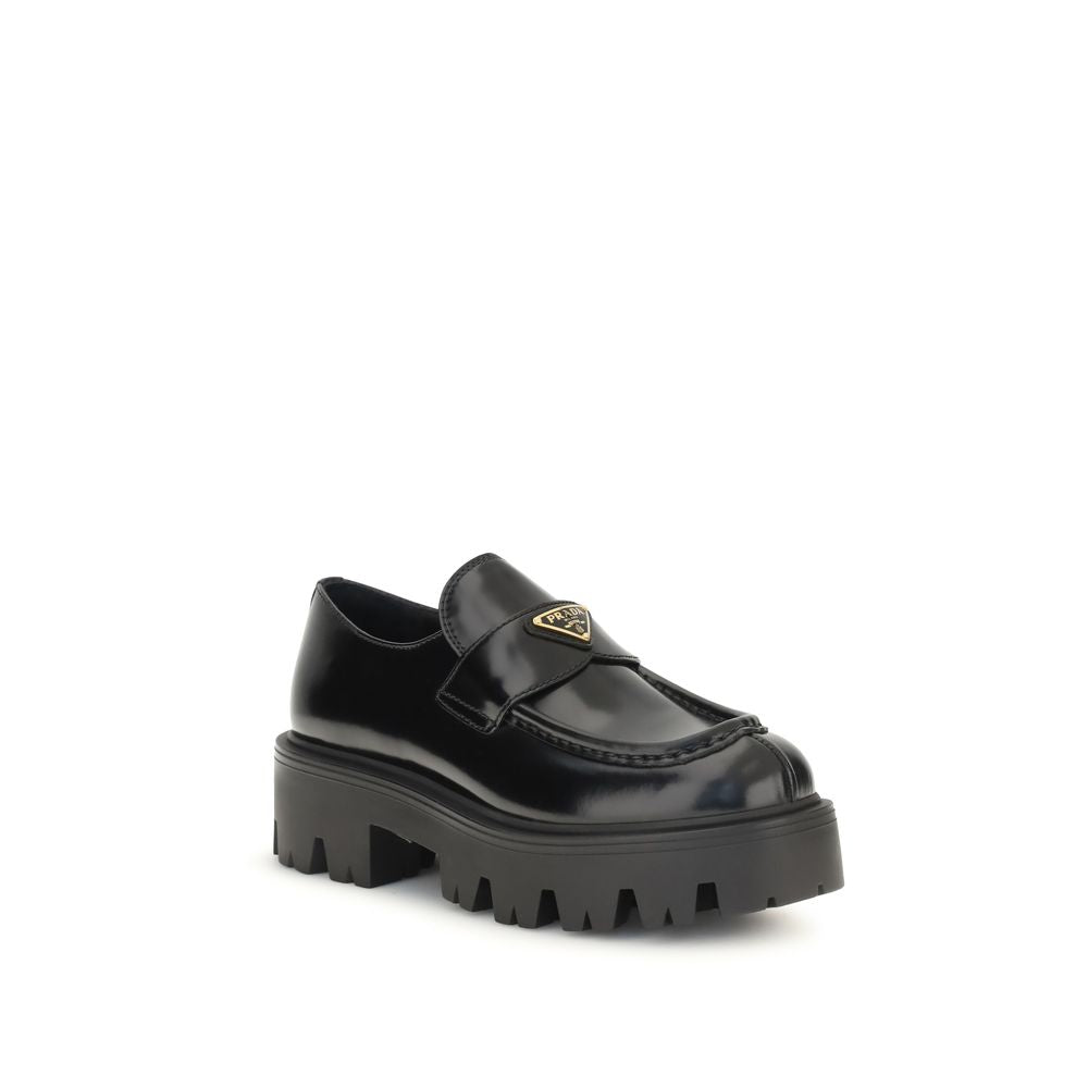 Prada Schwarze "Bos Taurus" Kalbsleder Loafer zum Hineinschlüpfen