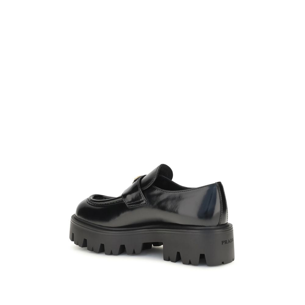 Prada Schwarze "Bos Taurus" Kalbsleder Loafer zum Hineinschlüpfen