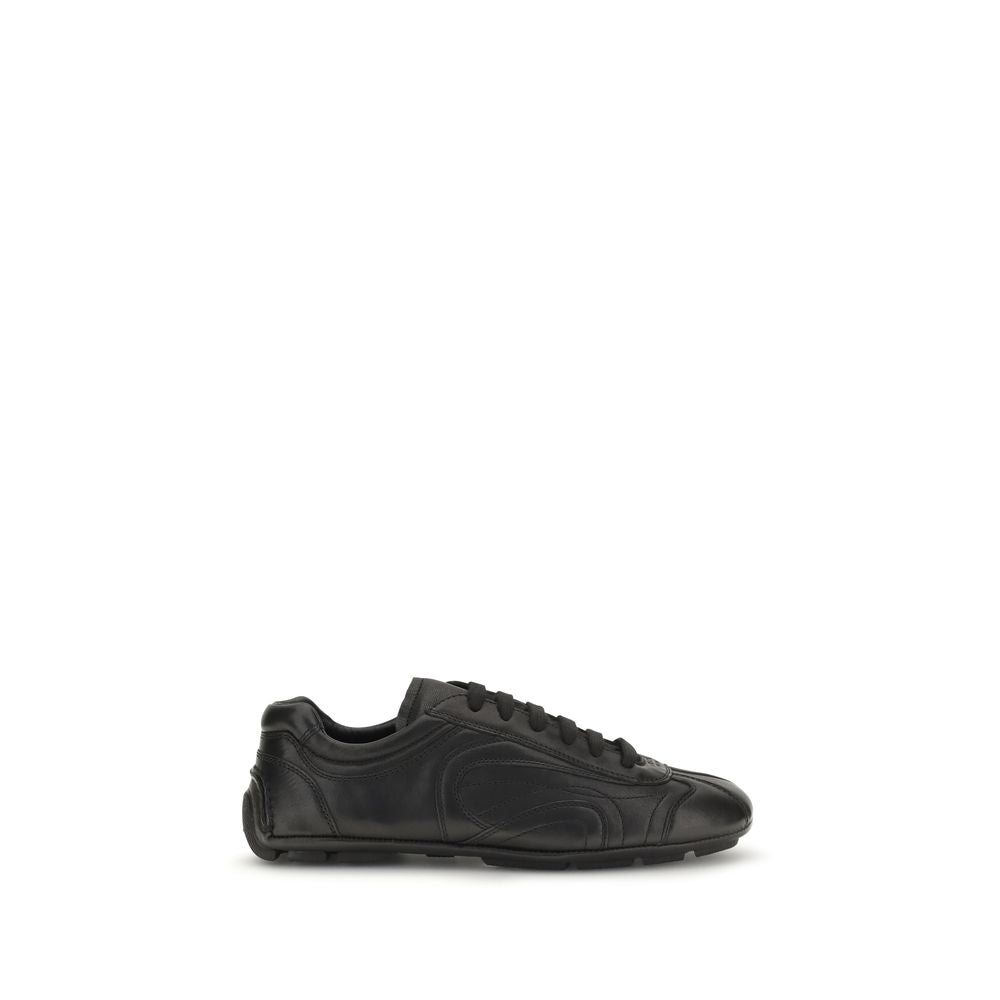 Prada Schwarze Bos Taurus Kalbsleder Low-Top-Sneaker