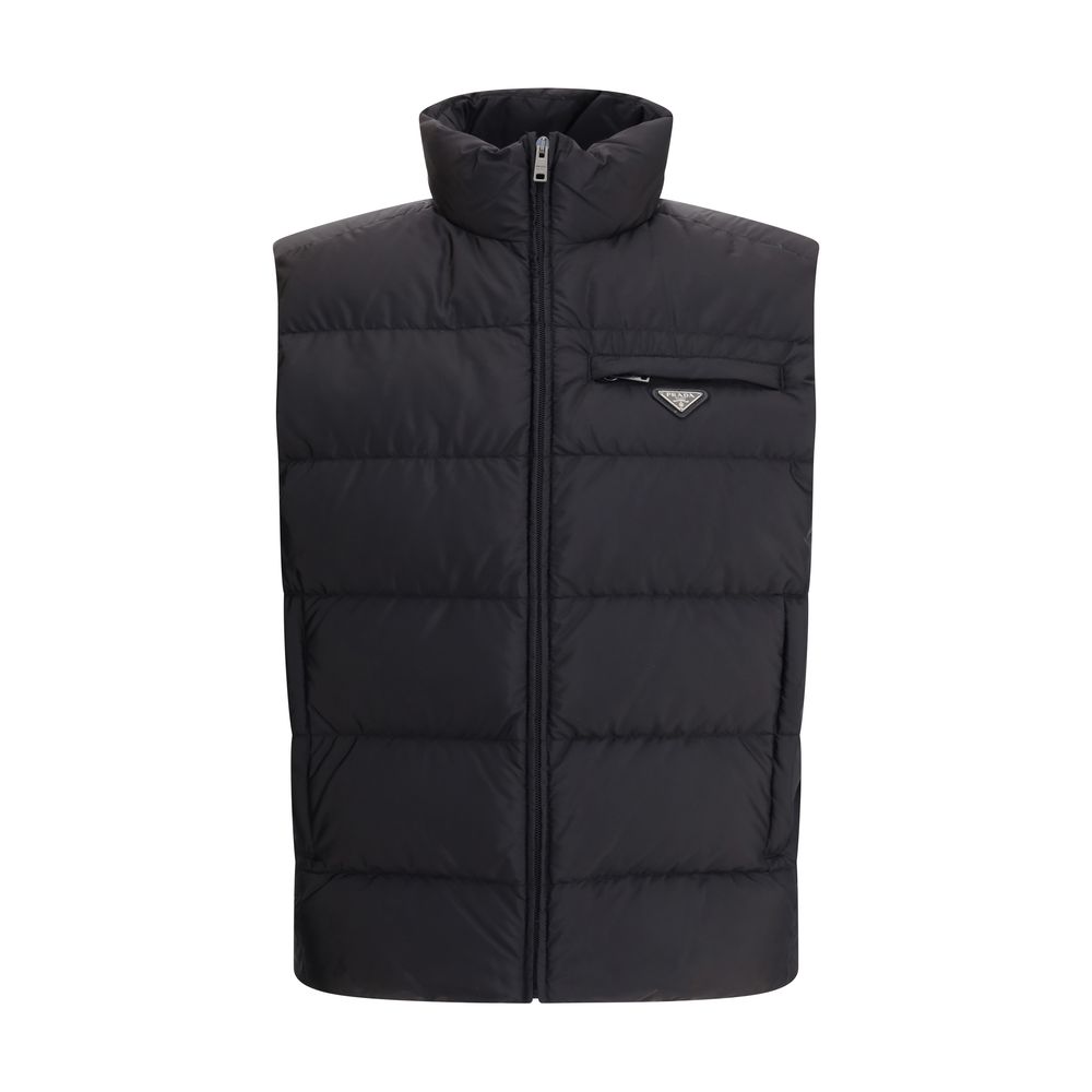 Prada Schwarze Ärmellose Jacke aus recyceltem Polyamid
