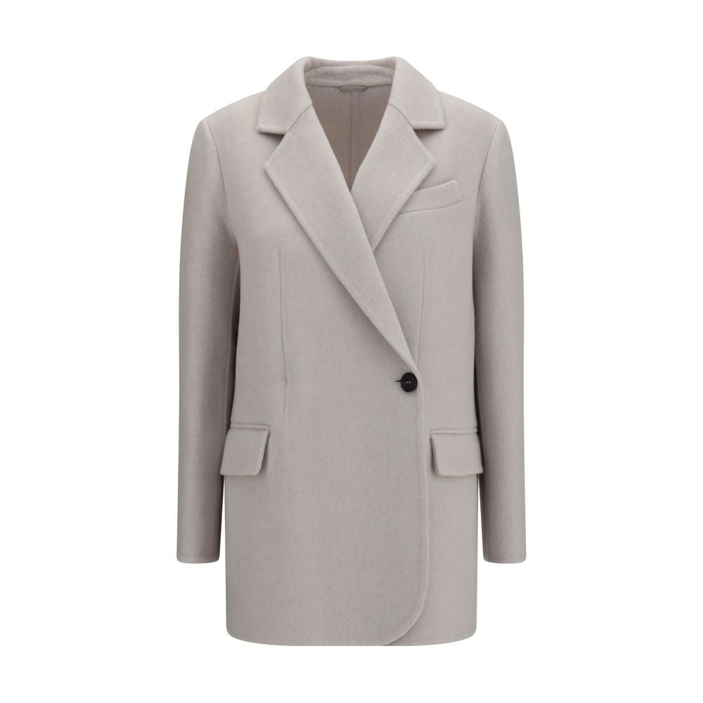 Brunello Cucinelli Weiße Wolljacke Oves Aries Lang