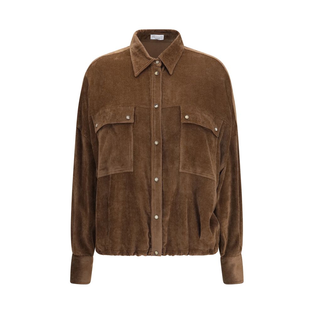 Brunello Cucinelli Hemdbluse mit braunem Viskose-Muster