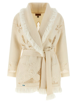 Alanui Weiße Strickjacke aus reiner Schurwolle