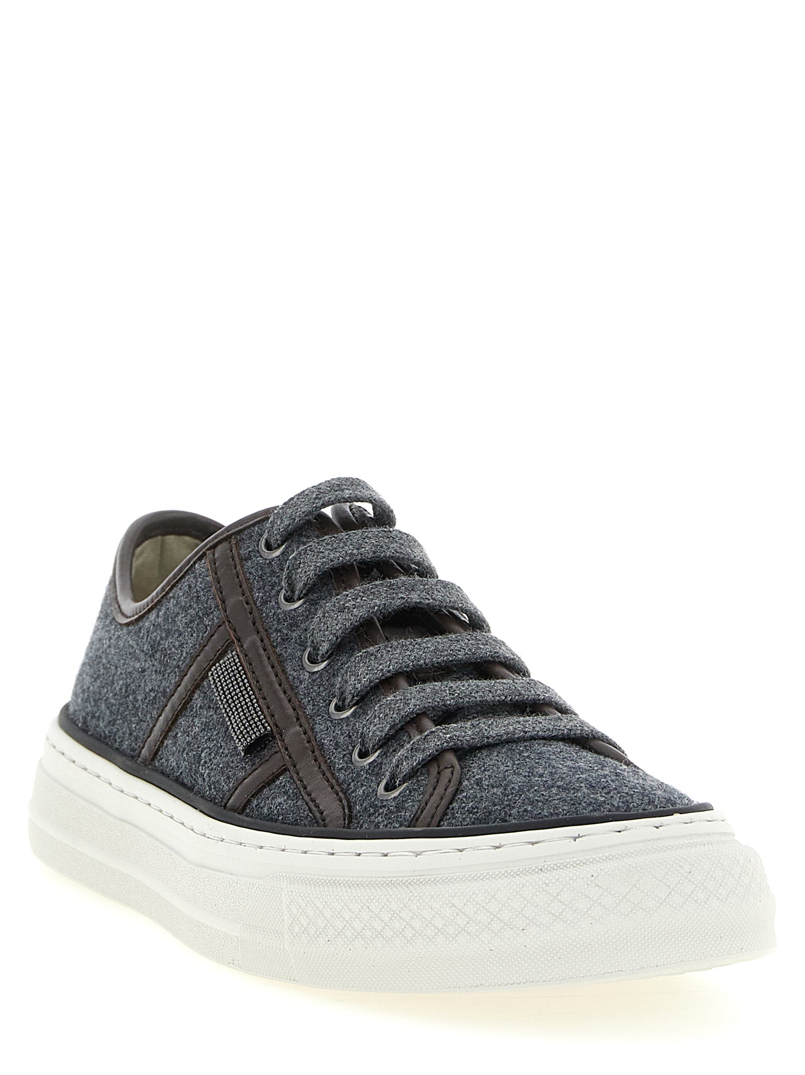 Brunello Cucinelli Graue Low-Top-Sneaker aus reiner Schurwolle