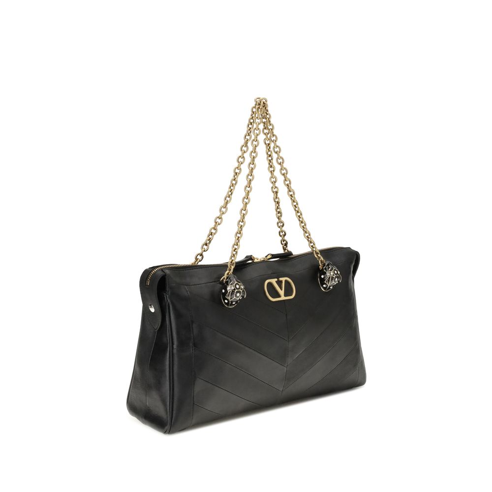 Valentino Garavani Schwarze Lammleder Schultertasche Ovis Aries Aries