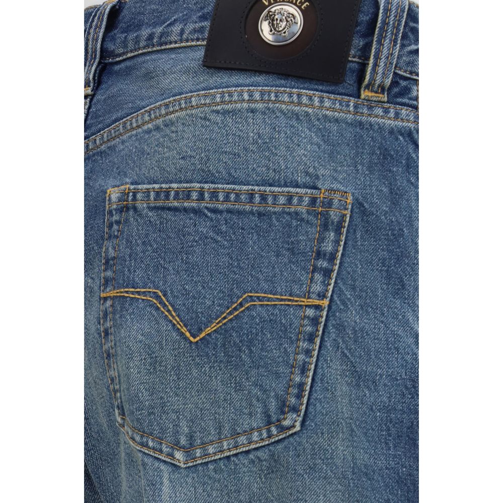 Versace Blaue Jeans aus Baumwolle im geraden Schnitt