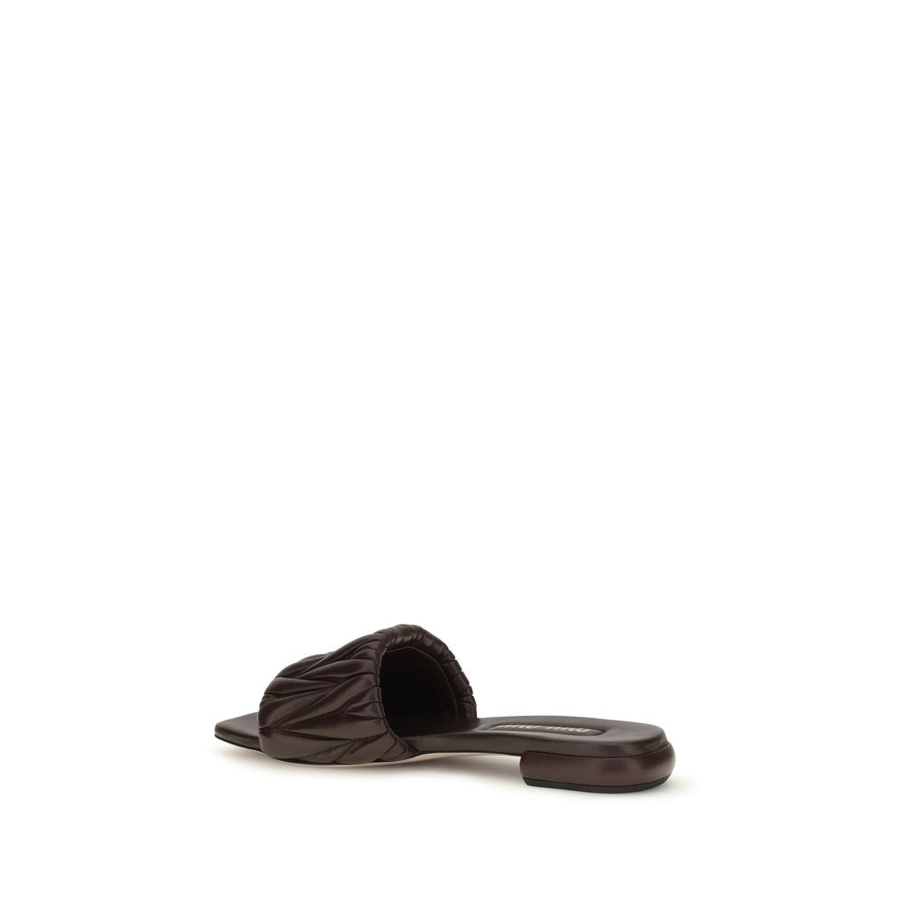 Miu Miu Braune Kalbsleder Bos Taurus Flache Sandalen