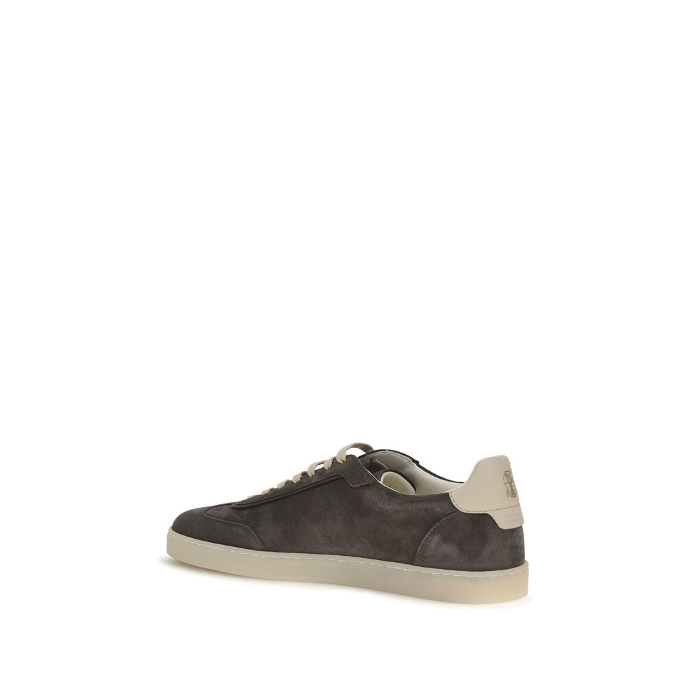 Brunello Cucinelli Graue Bos Taurus Kalbsleder Low-Top-Sneaker