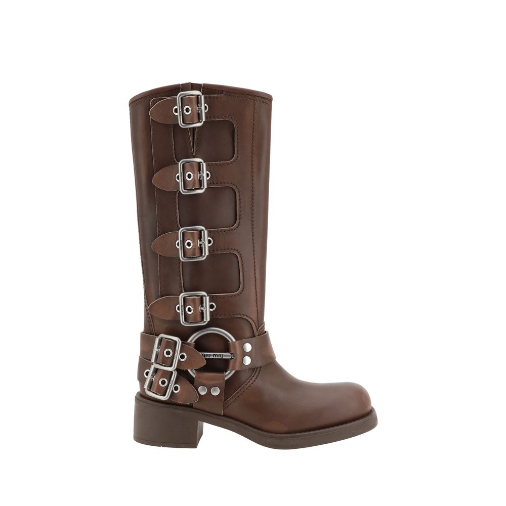 Miu Miu Braune Kalbsleder Bos Taurus Schnürstiefel