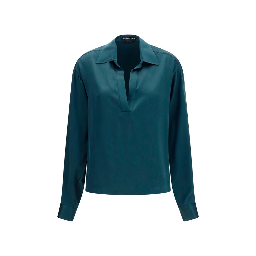 Tom Ford Blaues Seidenhemd