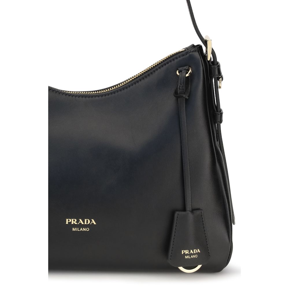 Prada Schwarze Bos Taurus Kalbsleder Schultertasche