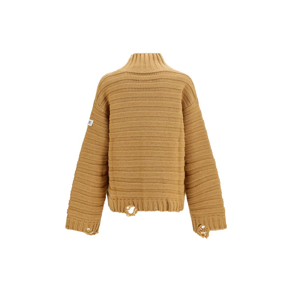 MM6 Beige Wollpullover Oves Aries Rollkragenpullover