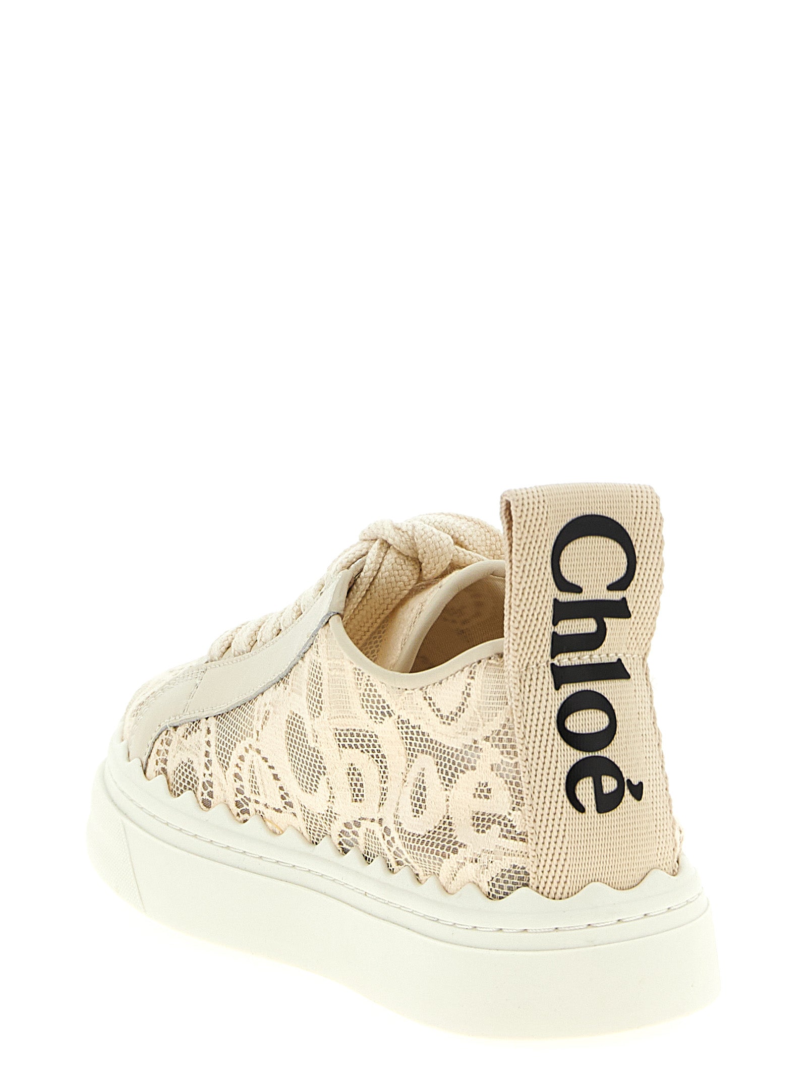 Chloé Cremefarbene Polyamid Sneakers mit niedrigem Schaft