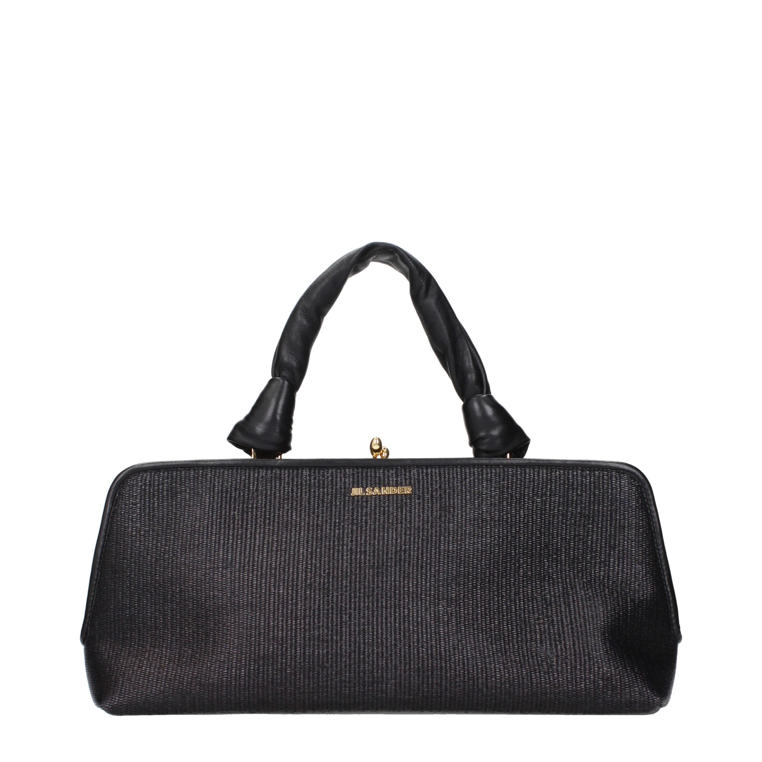 Jil Sander Schwarze Raffia-Handtasche